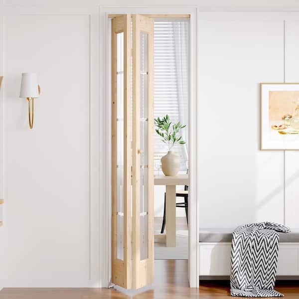 24 in. x 80 in. 3/4 Lite Frosted Glass Solid Core Brown Wood Bi-fold Door with Hardware