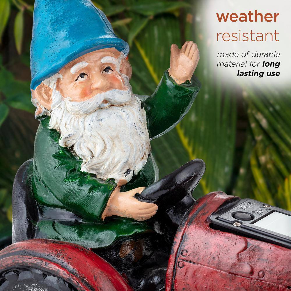10" Red Polyresin Tractor Riding Gnome with LED Lights