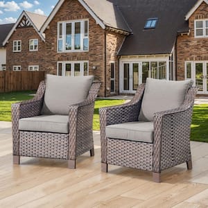 Brentwood Brown Wicker Outdoor Chair with Gray Cushions (2-Pack)