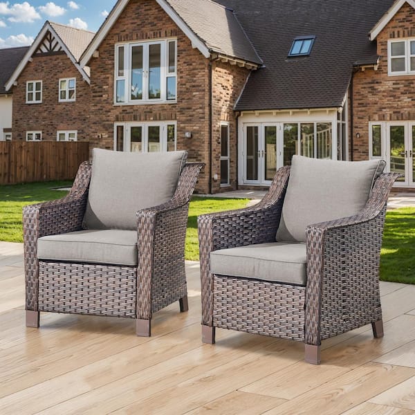 Brentwood Brown Wicker Outdoor Chair with Gray Cushions (2-Pack)