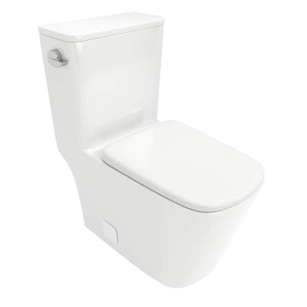12 inch 1-piece 1.28 GPF Single Flush Elongated Toilet in White Seat Included with Side Caps, Wax Ring, Bolts