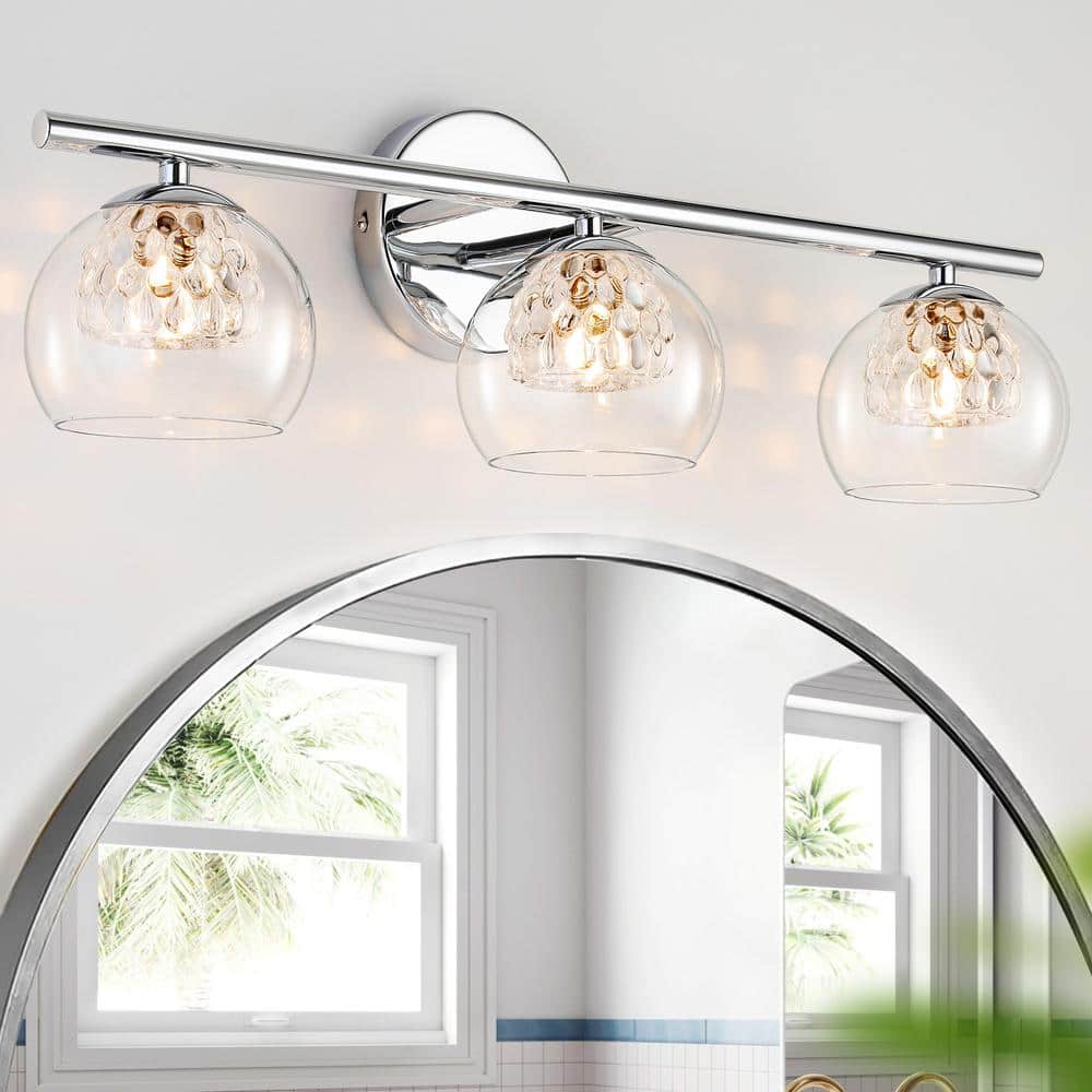 20 in. 3-Light Chrome Vanity Light with clear glass outer shade with clear 