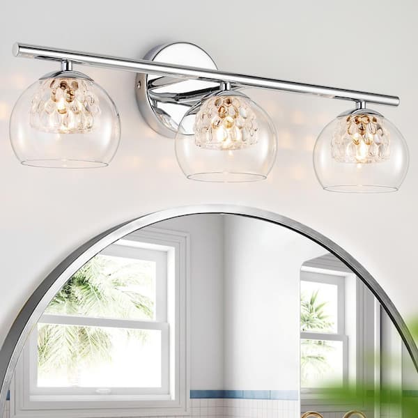 Unbranded 20 in. 3-Light Chrome Vanity Light with clear glass outer shade with clear crystal glass for Hallways/Bedrooms/Bathroom
