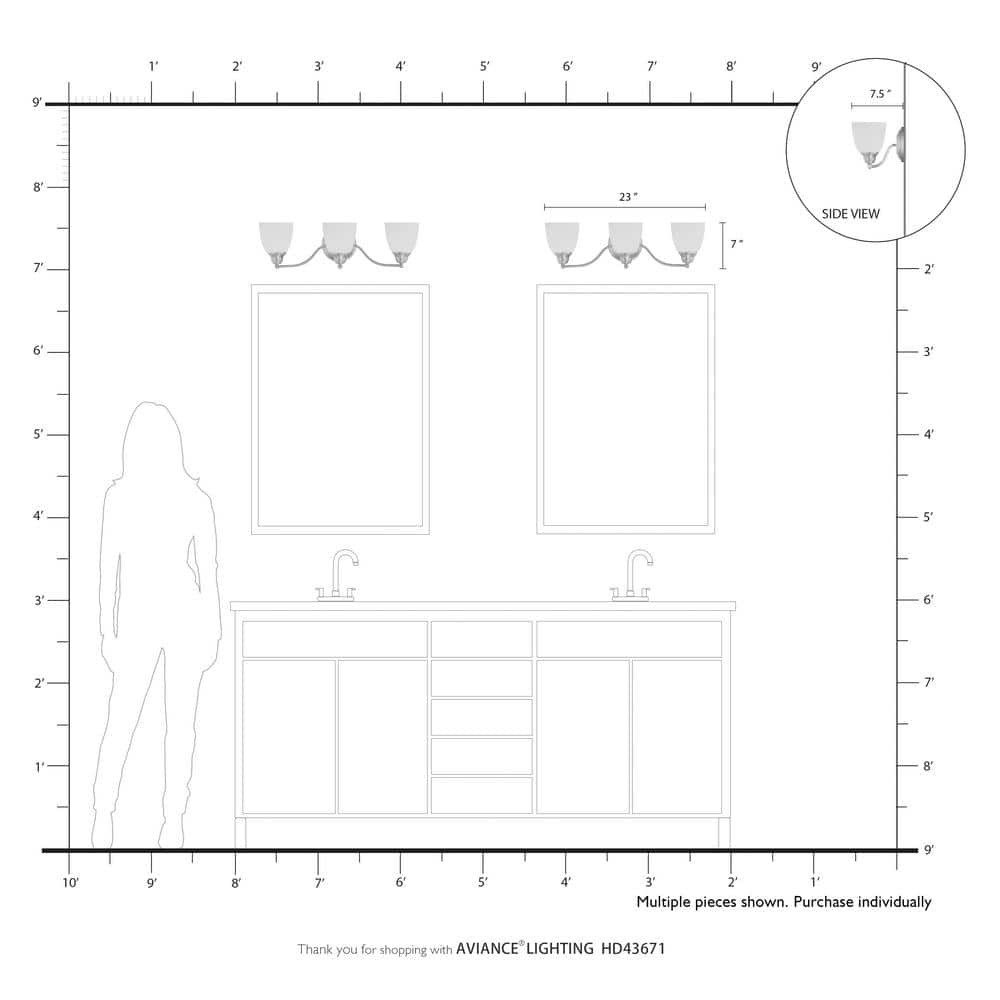Antique Brass 3-Light Vanity with Opal Glass Shades