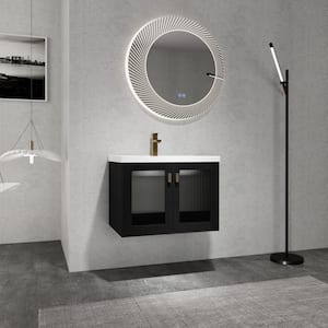 Modern 28 in. W x 18.5 in. D x 20.7 in. H Single Sink Floating Bath Vanity in Black with White Ceramic Top