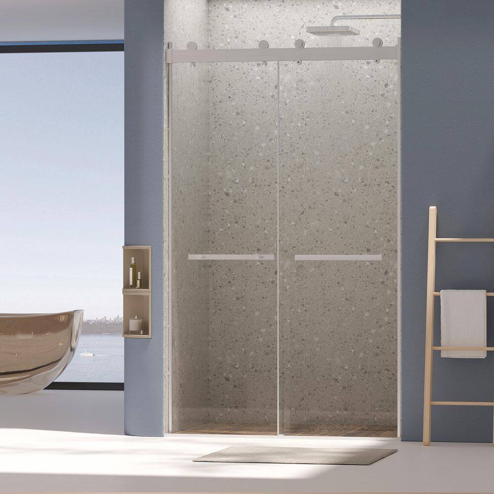 48 in. W x 75 in. H Sliding Frameless Shower Door in Brushed Nickel Finish with Tempered Glass price history on PriceWatchPro