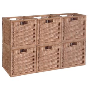 12 in. H x 12 in. W x 12 in. D Light Brown Wood Wicker Cube Storage Bin 6-Pack
