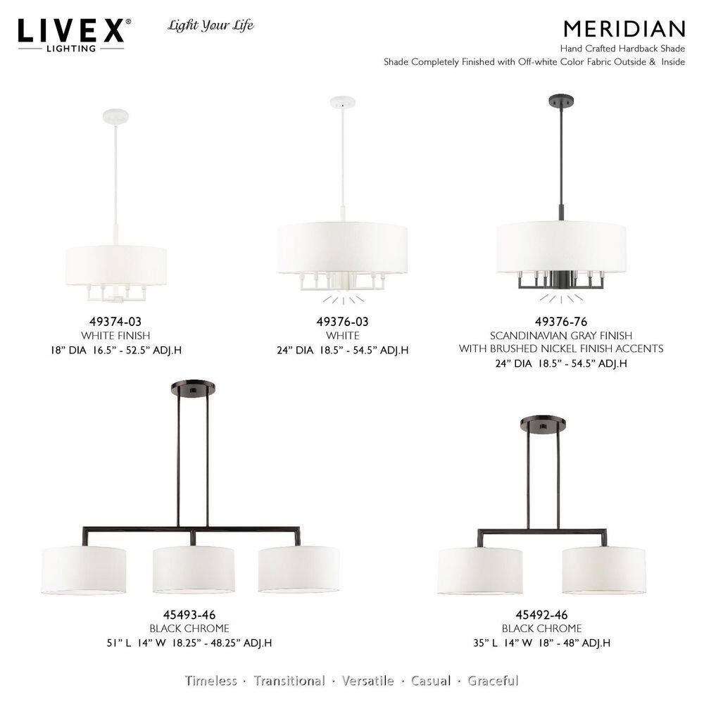 Meridian 7-Light White Fabric Drum Pendant Chandelier