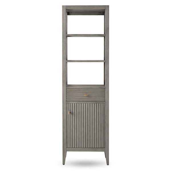 21 in. W x 17 in. D x 72 in. H Linear Driftwood Gray Freestanding Linen Cabinet for Bathroom