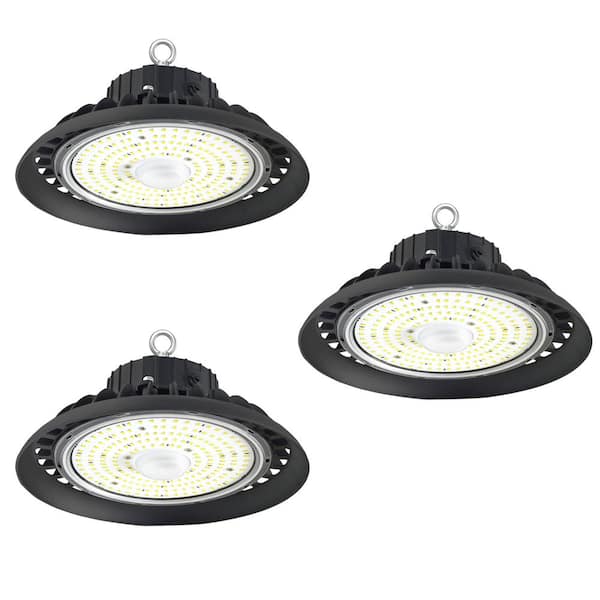 200-Watt Integrated LED Dimmable Balck High Bay Light 32000LM 5000K Daylight Commercial UFO High Bay Light IP65 (3Pack)
