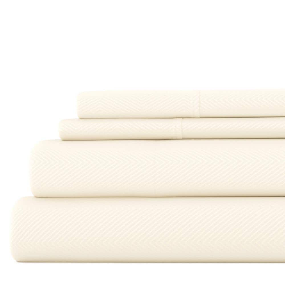 Becky Cameron 4-Piece Ivory Geometric Microfiber Queen Sheet Set