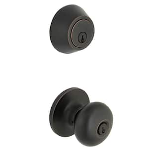 Simple Series Round Aged Bronze Keyed Entry Door Knob with Single Cylinder Deadbolt Combo Pack
