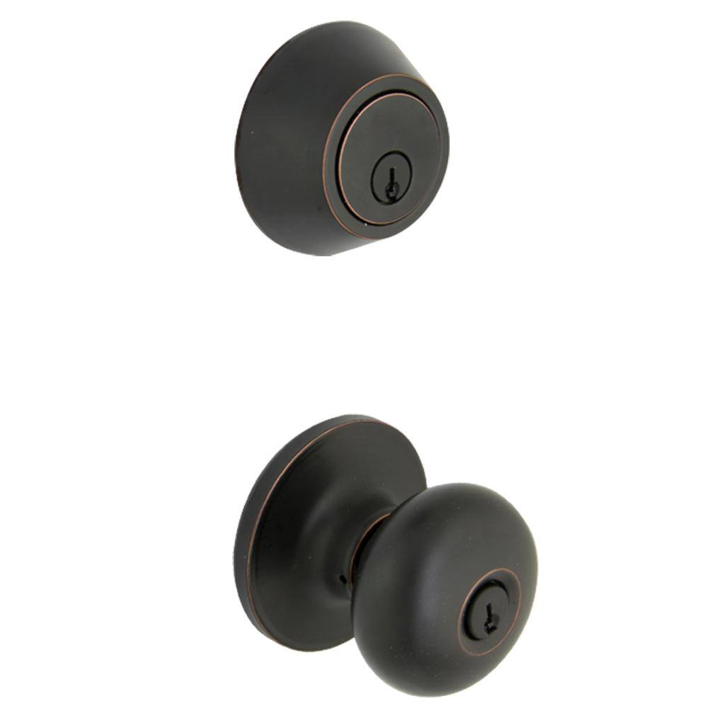 Round Matte Black Keyed Entry Door Knob with Single Cylinder Combo Pack