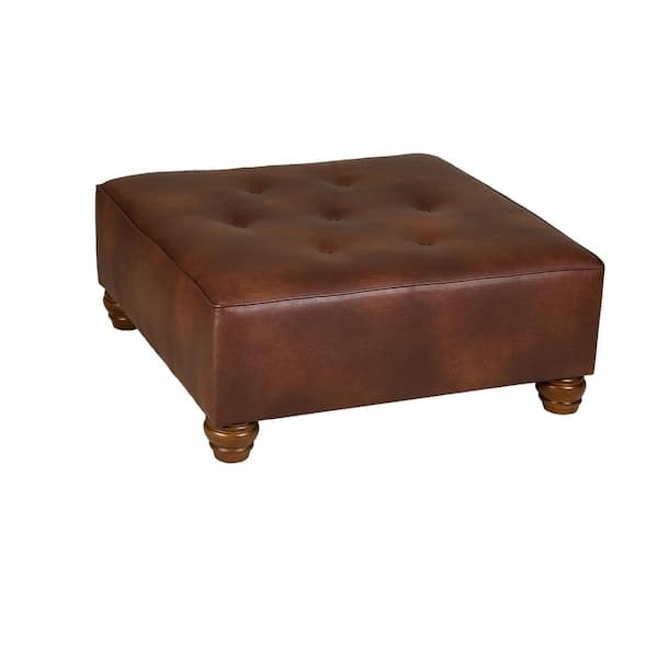 Leffler Home Hixon Square Brown Ottoman in Sienna Tobacco