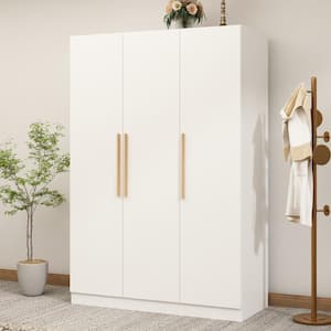 White Kids 3 Doors Armoires Wardrobe with Hanging Rod and Storage Shelves (70.8 in. H x 47.2 in. W x 19.7 in. D)