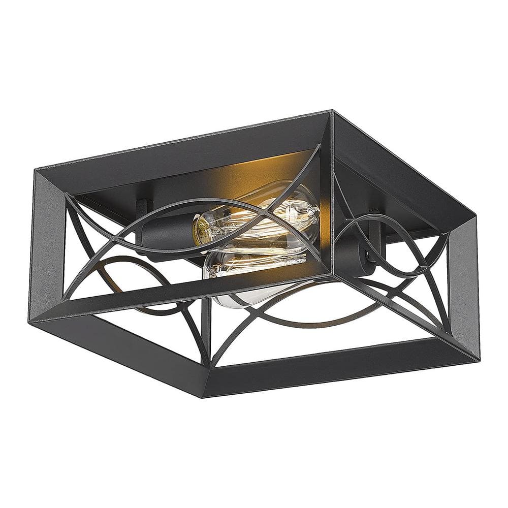 JAZAVA Farmhouse 11. 4 in. 2-Light Black Transitional Flush Mount with ...