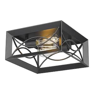 Farmhouse 11. 4 in. 2-Light Black Transitional Flush Mount with No Bulbs Included for Hallway Kitchen Bedroom