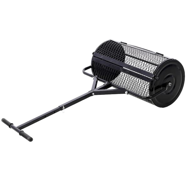 2-in-1 36 In. Black Steel T Shaped Handle Peat Moss Spreader Compost Spreader Metal Mesh Spreaders Roller