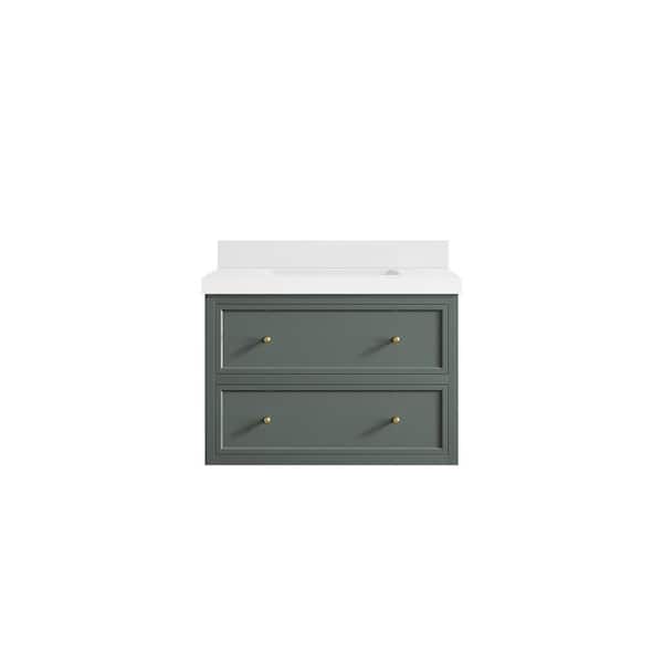 Willow Collections Roswell 30 in. W x 22 in. D x 36 in. H Single Sink Bath Vanity in Pewter Green with 2 in. White qt. Top
