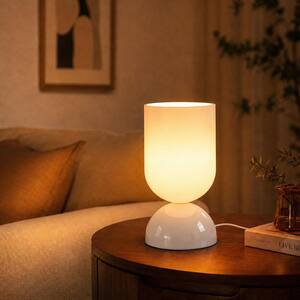 8.9 in. Modern Glossy White Glass Table Lamp for Bedroom, Living Room and Office