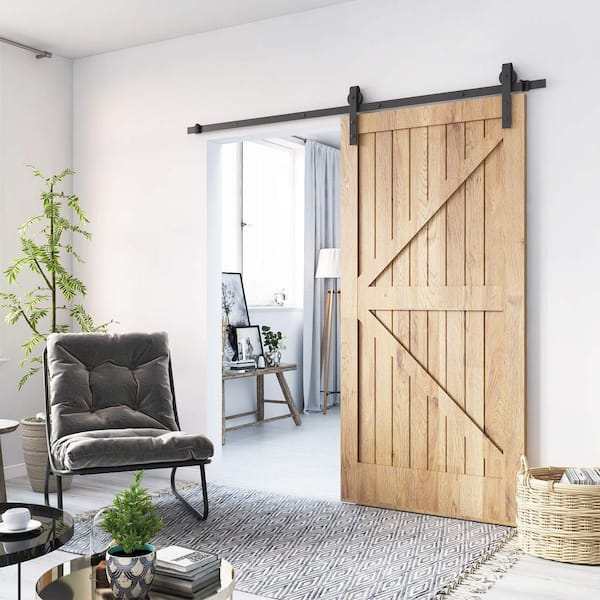 5 ft./60 in. Black Steel Bent Strap Sliding Barn Door Track and Hardware Kit for Single with Floor Guide