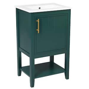 20 in. Freestanding Bath Vanity Cabinet in Green with White Ceramic Sink Top, Soft Closing Door, Storage Rack