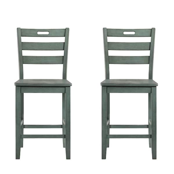 Furniture of America Quinby Antique Green Wood Counter Height Side Dining Chairs (Set of 2)