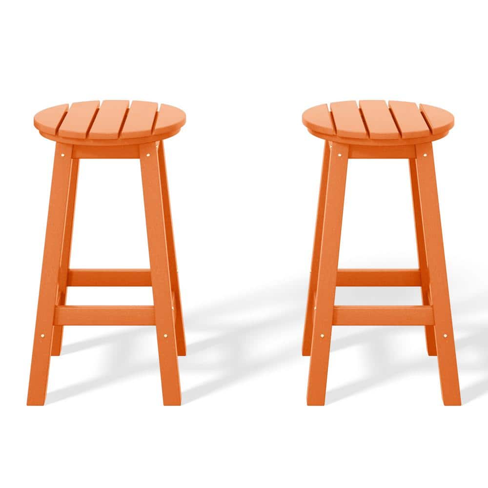 Laguna 24 in. Round HDPE Plastic Backless Counter Height Outdoor Dining Patio Bar Stools (2-Pack) in Orange price history on PriceWatchPro