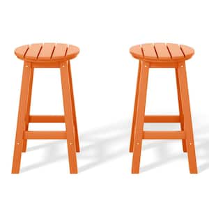 Laguna 24 in. Round HDPE Plastic Backless Counter Height Outdoor Dining Patio Bar Stools (2-Pack) in Orange