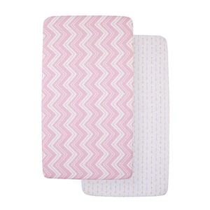 Pink, White and Gold Chevron 2-Piece Polyester Fitted Crib Sheet Set