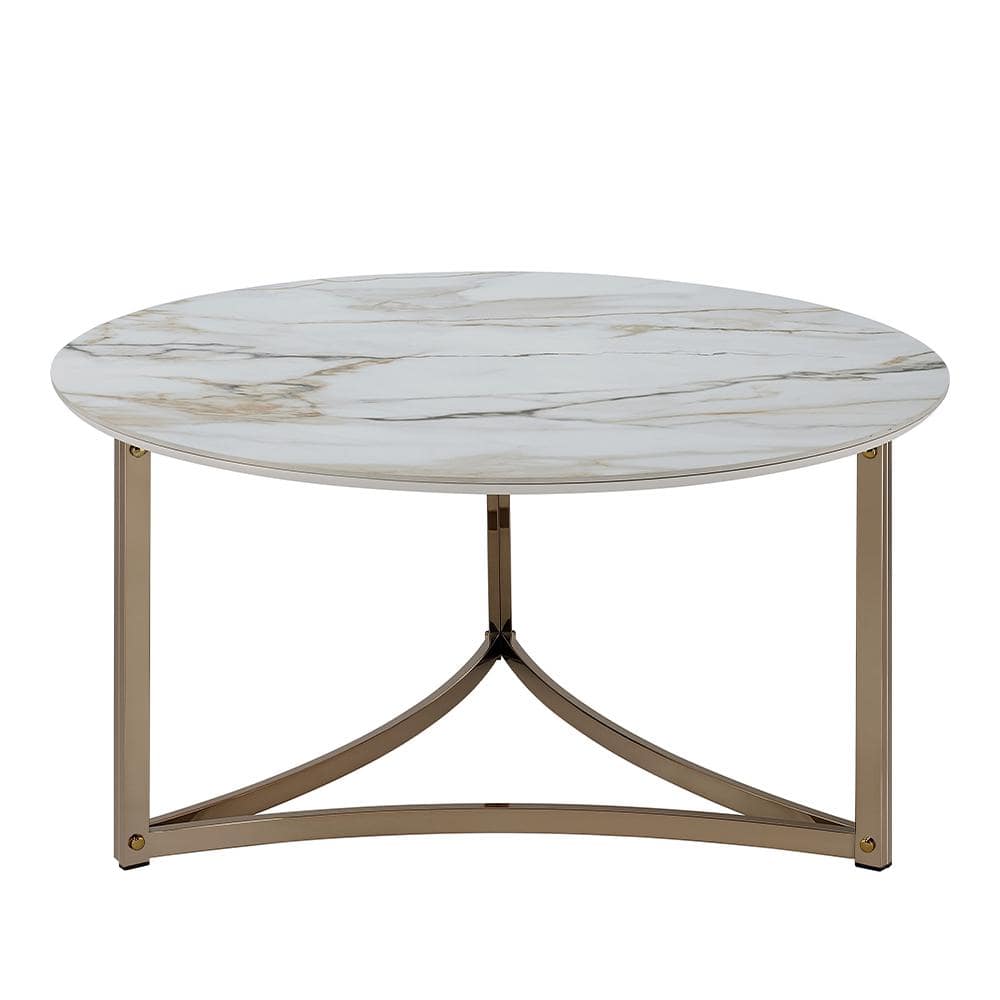 Aziz Round Sintered Stone Top Coffee Table with Champagne Metal Frame