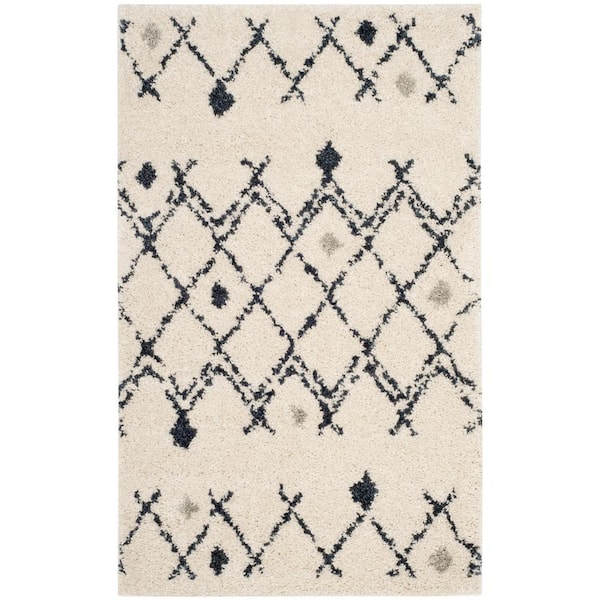 Berber Shag 3 ft. x 4 ft. Ivory/Dark Gray Tribal Ikat Area Rug