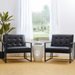 Modern Black Leatherette Accent Armchair with Black Metal Frame (Set of 2)