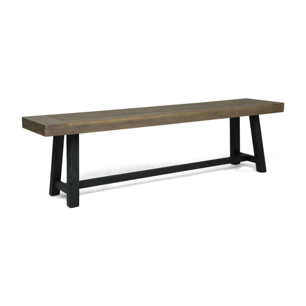 Gray and Black Acacia Wood Bench, Outdoor Bench with Multi-Functional Design