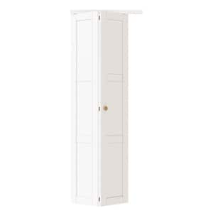 30 in. x 80 in. 3 Lite Solid Core Panel White Primed Composite MDF Interior Closet Bi-Fold Door with Hardware Kit