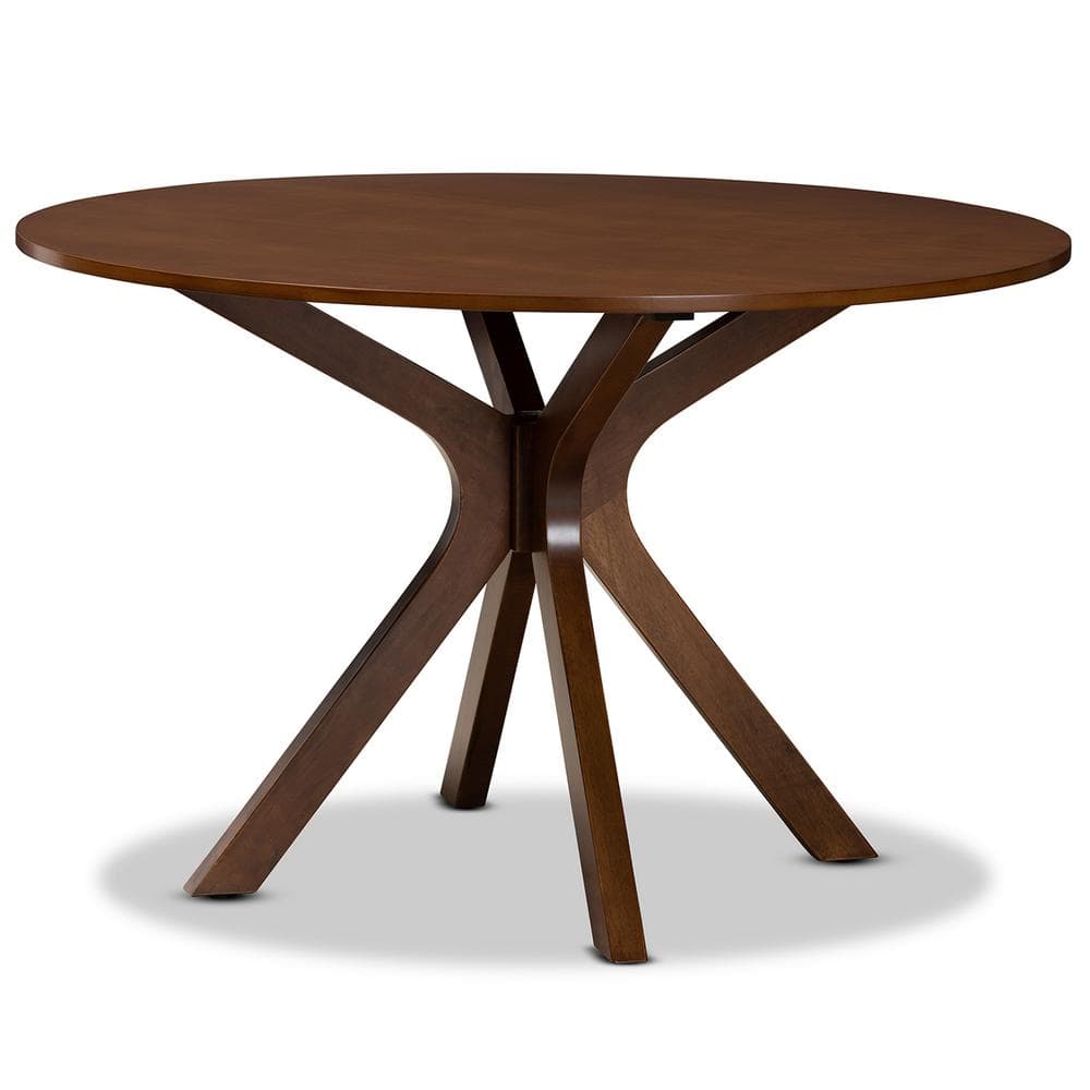 Walnut Brown Geometric Cut-Out 7-Piece Dining Set with Scoop Seats