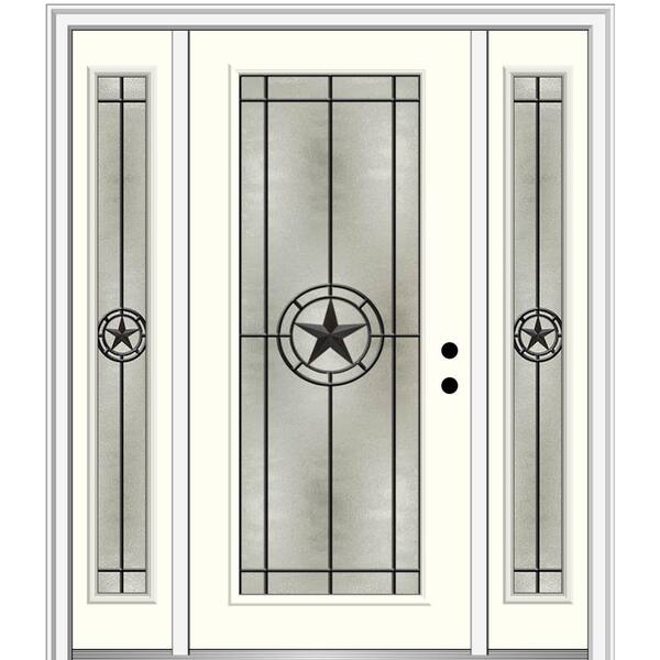 MMI Door Elegant Star 60 in. x 80 in. Left-Hand Full Lite Decorative Glass Alabaster Painted Fiberglass Prehung Front Door