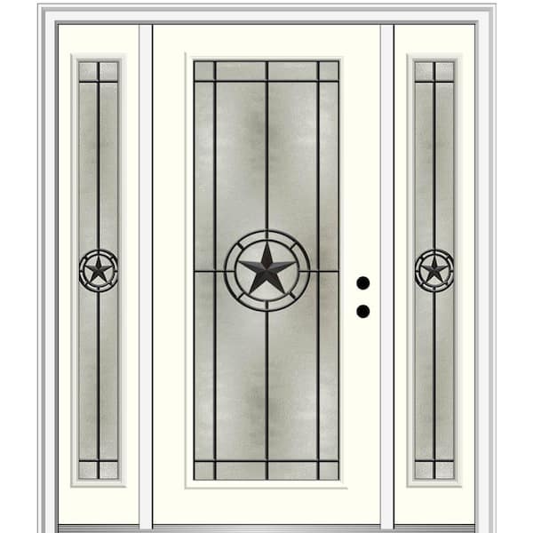 MMI Door Elegant Star 60 in. x 80 in. Left-Hand Full Lite Decorative Glass Alabaster Painted Fiberglass Prehung Front Door