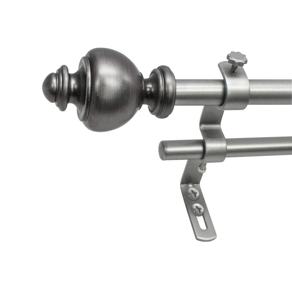 Dark Nickel Adjustable Double Curtain Rod Set with Finial