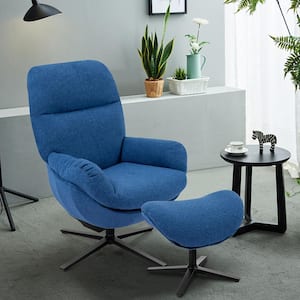 Blue Steel Modern Swivel Rocking Chair and Ottoman Set