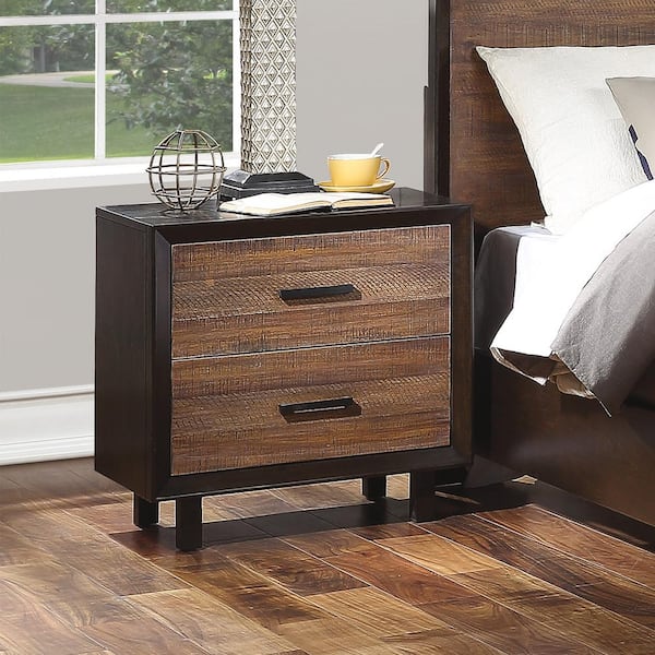 HOMESTYLES Apollo Walnut Brown 2-Drawer 24 in. Nightstand