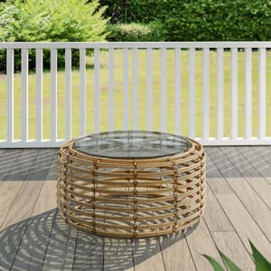 Round Boho Aluminum Outdoor Coffee Table with Glass Top