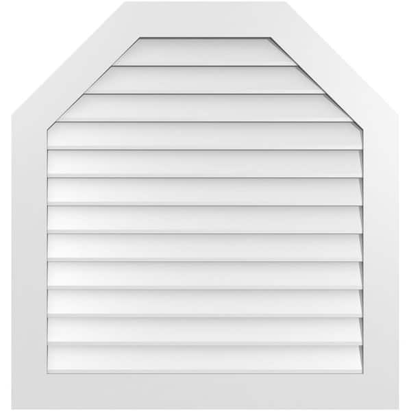 Ekena Millwork 38 in. x 40 in. Octagonal Top Surface Mount PVC Gable Vent: Decorative with Standard Frame