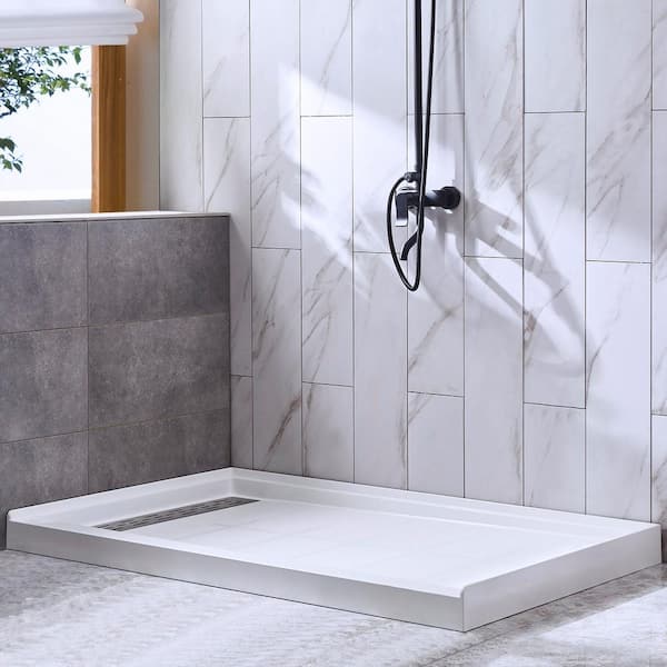 Cedaredge 48 in. x 36 in. Solid Surface Single Threshold Left Drain Shower Pan with Slip Resistant Surface in White