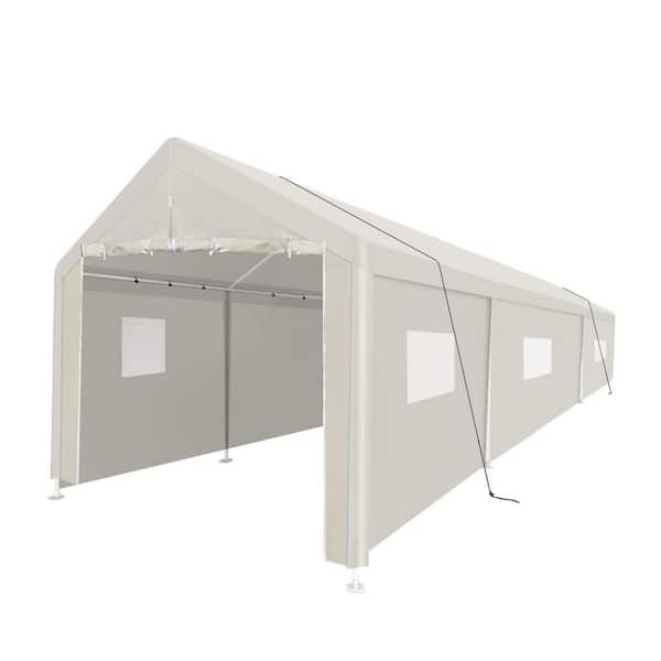 Cherry 10 ft. W x 30 ft. D White Heavy-Duty Portable Outdoor Carport Polyethylene Canopy and Shelter