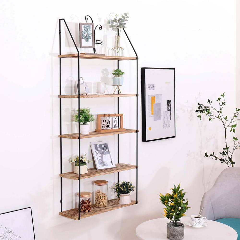 23.6 in. W x 7 in. D Natural Wood 5-Tier Floating Shelf Decorative Wall She