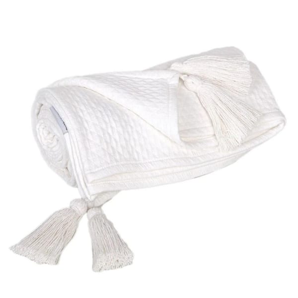 HomeRoots White Solid Color Cotton Throw Blanket