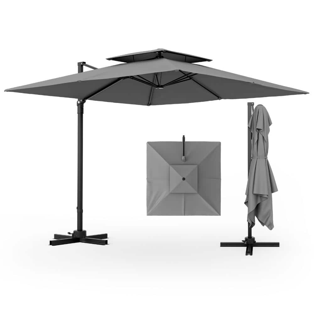 9.5 ft. Polyester and Aluminum Cantilever Patio Umbrella with 360 Degree Rotation, Cross Base, Gray price history on PriceWatchPro