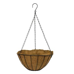 14 in. Dia Black Metal Growers Hanging Basket with Coco Liner