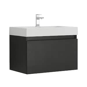 Mezzo 30 in. Modern Wall Hung Bath Vanity in Black with Vanity Top in White with White Basin